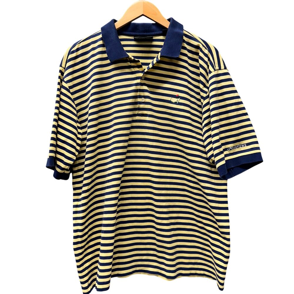 Masters Collection Polo Mens Large Blue Yellow Striped LOGO Shirt‎ Vintage